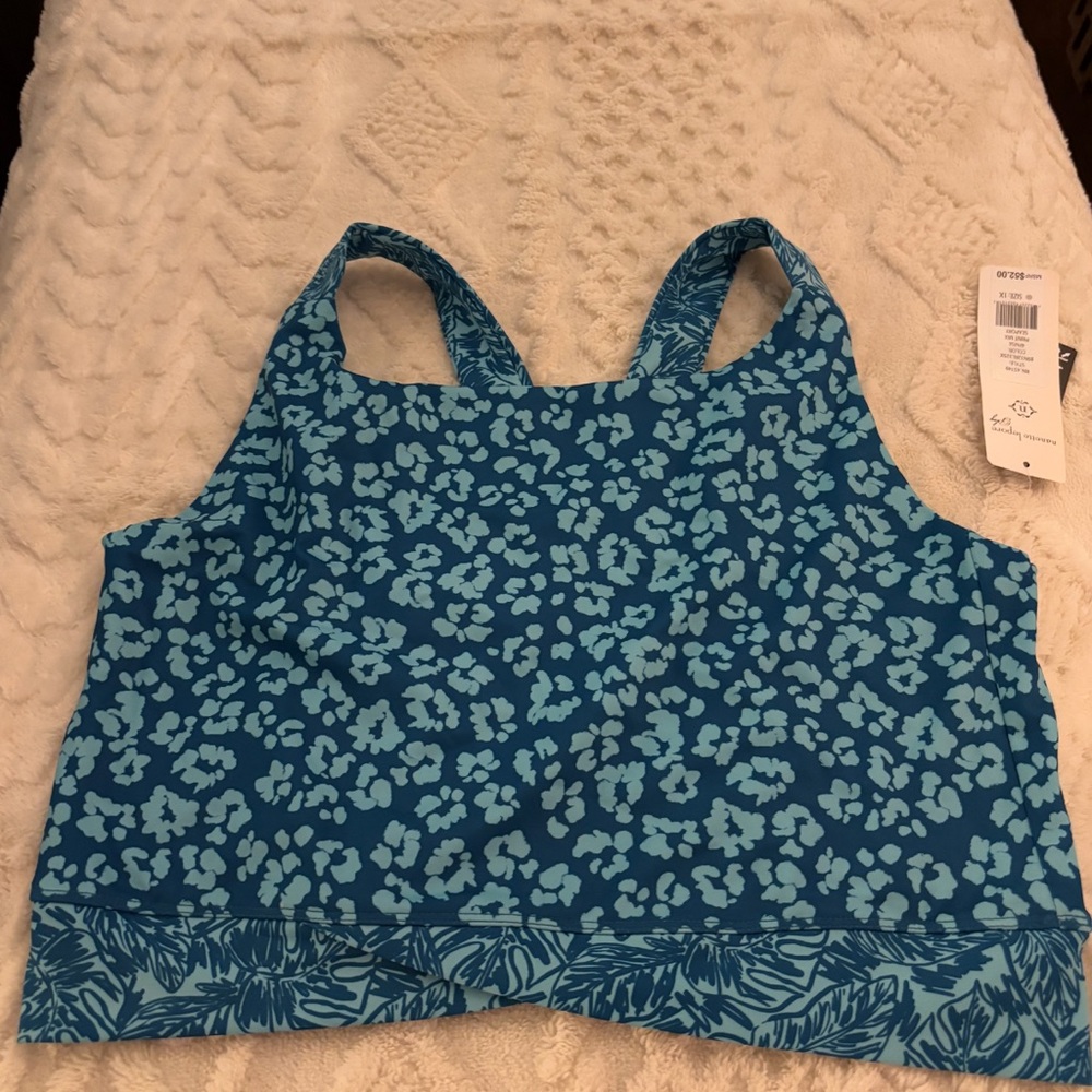 Nanette Lepore Play Floral Sports Top Teal and Blue 
Size 1X